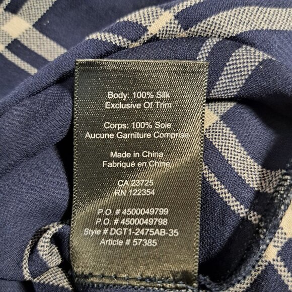 Aritzia Babaton Navy Blue Striped Plaid Crossover Silk Blouse Size Small - Picture 5 of 6